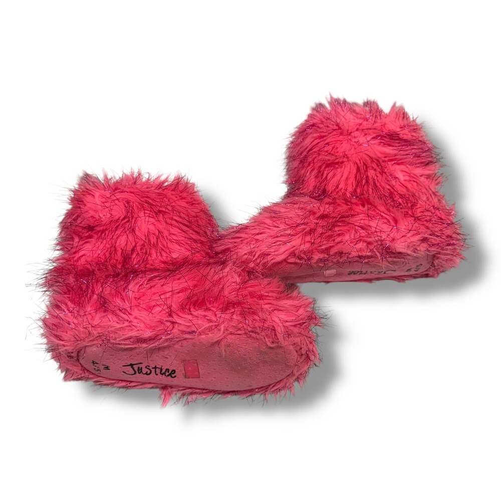 Justice Girls Pink Faux Fur Fuzzy Sparkle Slipper Booties Size M 4/5